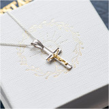 Srebrny łańcuszek o splocie ANKIER krzyżyk z Jezusem pozłacany