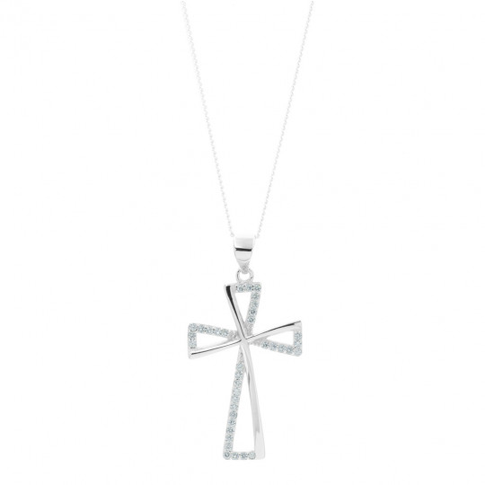 Srebrny łańcuszek o splocie ANKIER z krzyżykiem z CYRKONIAMI Chrzest Święty