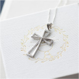 Srebrny łańcuszek o splocie ANKIER z krzyżykiem z CYRKONIAMI Chrzest Święty