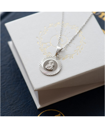 Srebrny łańcuszek ANKIER z medalikiem Matka Boska Chrzest Święty