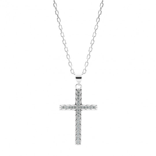 Srebrny łańcuszek ANKIER krzyżyk z JEZUSEM cyrkonie Chrzest Święty