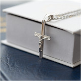 Srebrny łańcuszek splot ANKIER krzyżyk z JEZUSEM Chrzest Święty