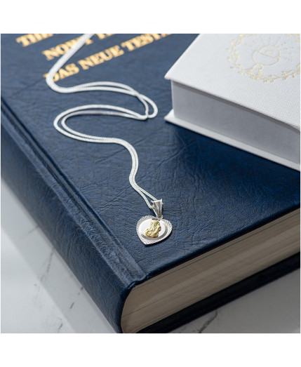 Srebrny łańcuszek o splocie ANKIER z medalikiem serce MATKA BOSKA Chrzest Święty