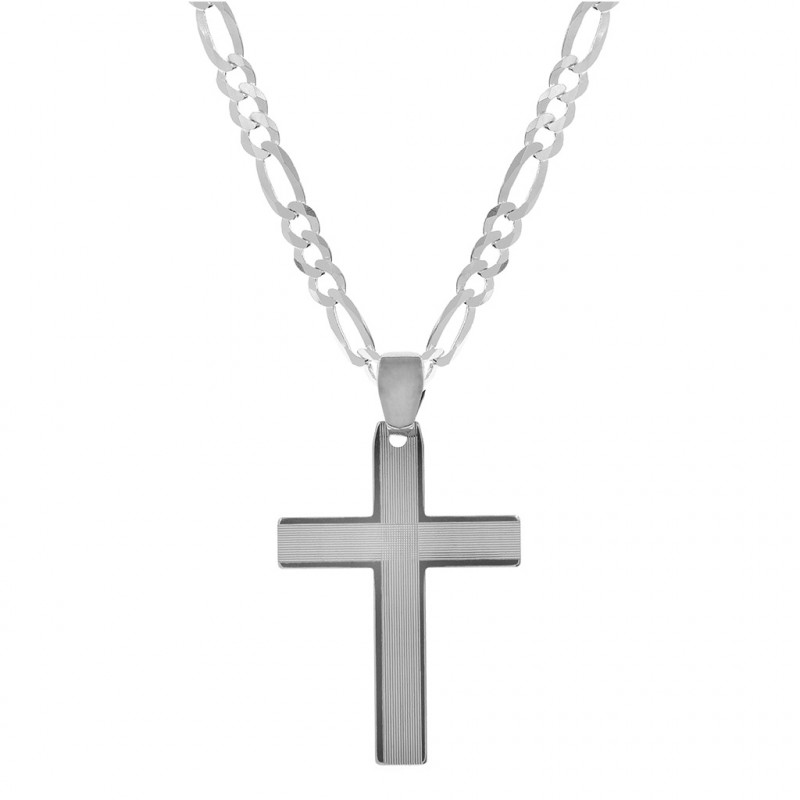 Srebrny łańcuszek FIGARO z krzyżykiem Chrzest Święty