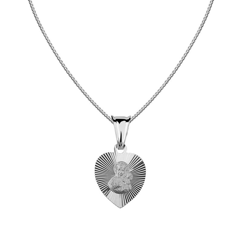 Srebrny komplet MEDALIK z łańcuszkiem kostka serce KOMUNIA