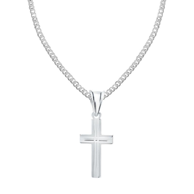 Srebrny łańcuszek z krzyżykiem frezowany ZDOBIONY 925 CHRZEST