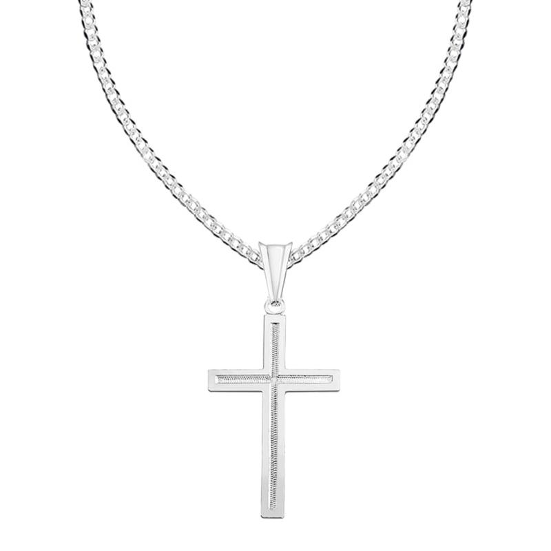Srebrny krzyżyk zdobiony z łańcuszkiem srebro 925 PANCERKA CHRZEST