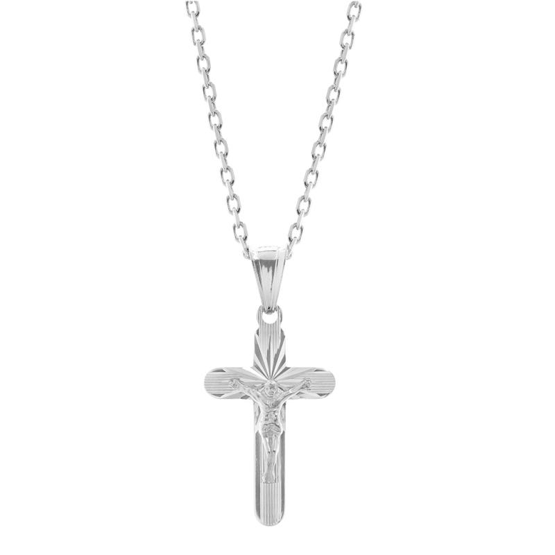 Srebrny łańcuszek ANKIER z krzyżykiem z Jezusem na krzyżu