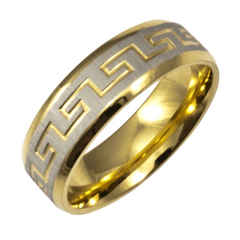 Obrączka MĘSKA srebrno złota STAL CHIRURGICZNA 316L GRECKI wzór